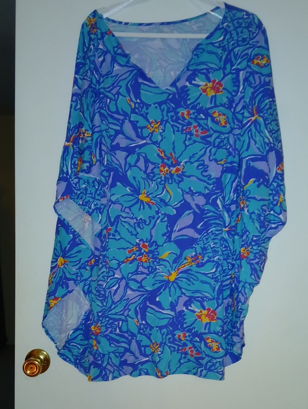 Lilly Pulitzer Blue Aqua Floral V-Neck Kaftan Coverup